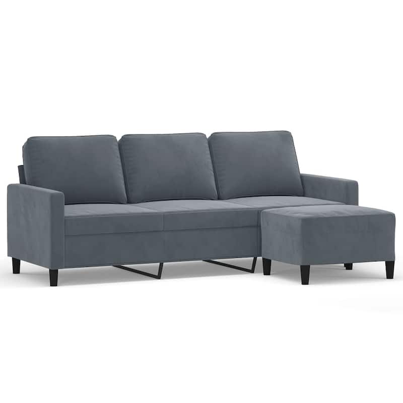 vidaXL 3-seater Sofa With Footstool Dark Grey Velvet, Plywood, Metal, Foam - 31.5 x 77.9 x 31.5 in