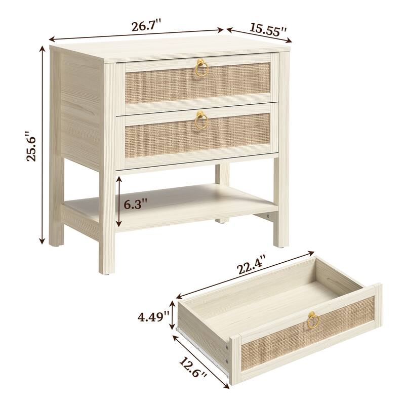 SICOTAS Rattan Boho Nightstand Great Storage for Compact Bedroom Areas