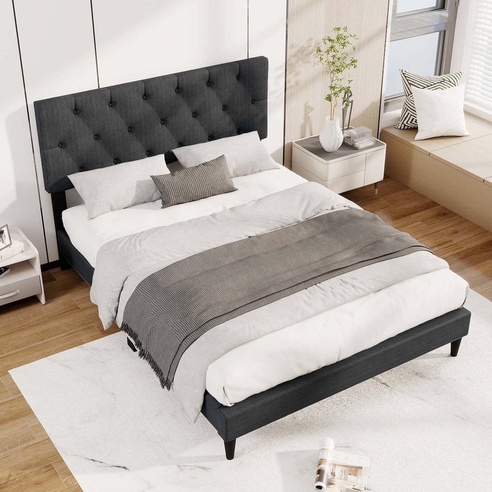 Costway Twin/Full/Queen Size Bed Frame with Button-Tufted Headboard &