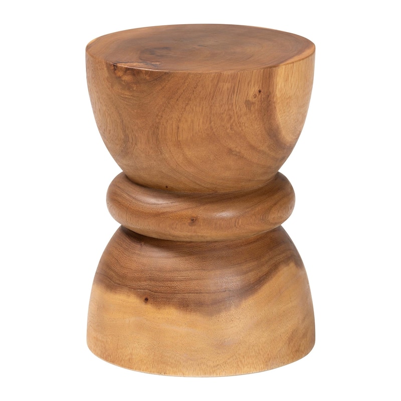 Bancroft Solid Suar Wood Side Table - Handcrafted Sculptural End Table with Hourglass Design, Modern Boho Style - Natural Brown
