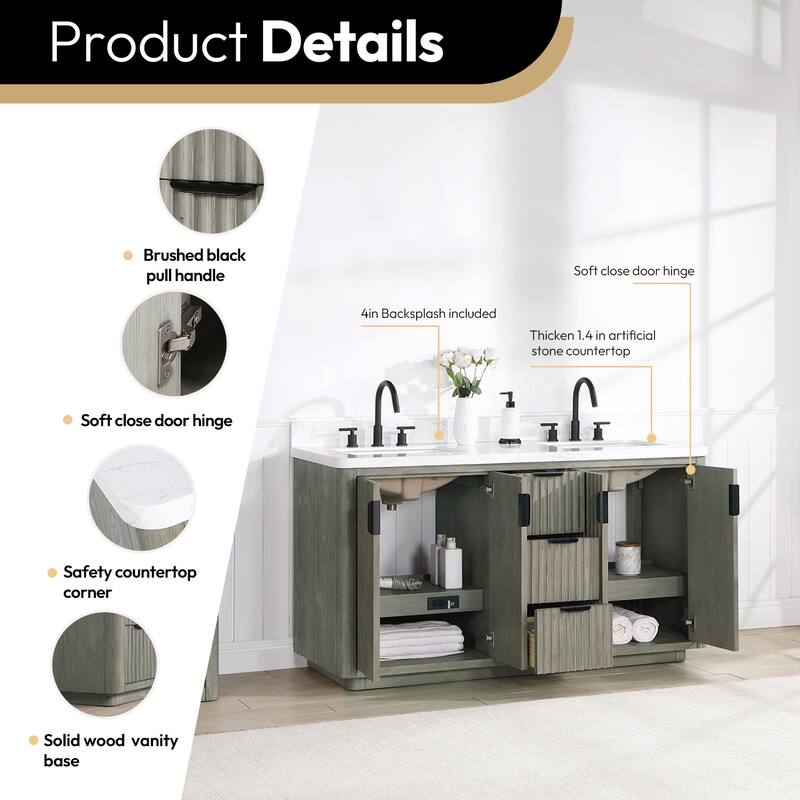Miseno MV-NM-704160M Cadiz 60" Free Standing Double Basin Vanity Set