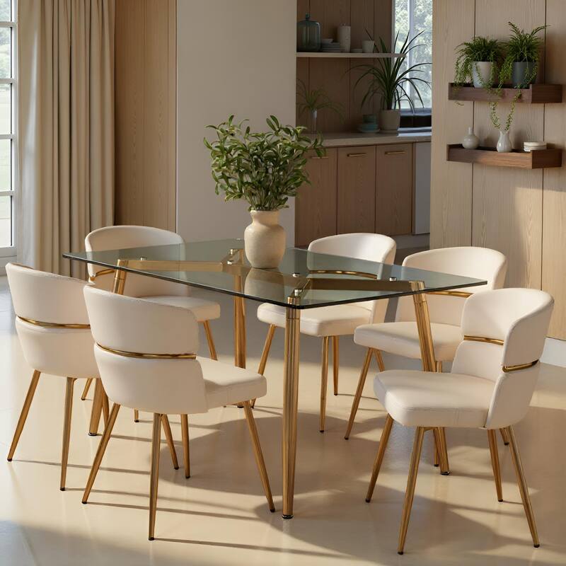 Silver Orchid Barton Dining Table in Gold Metal and Clear Glass