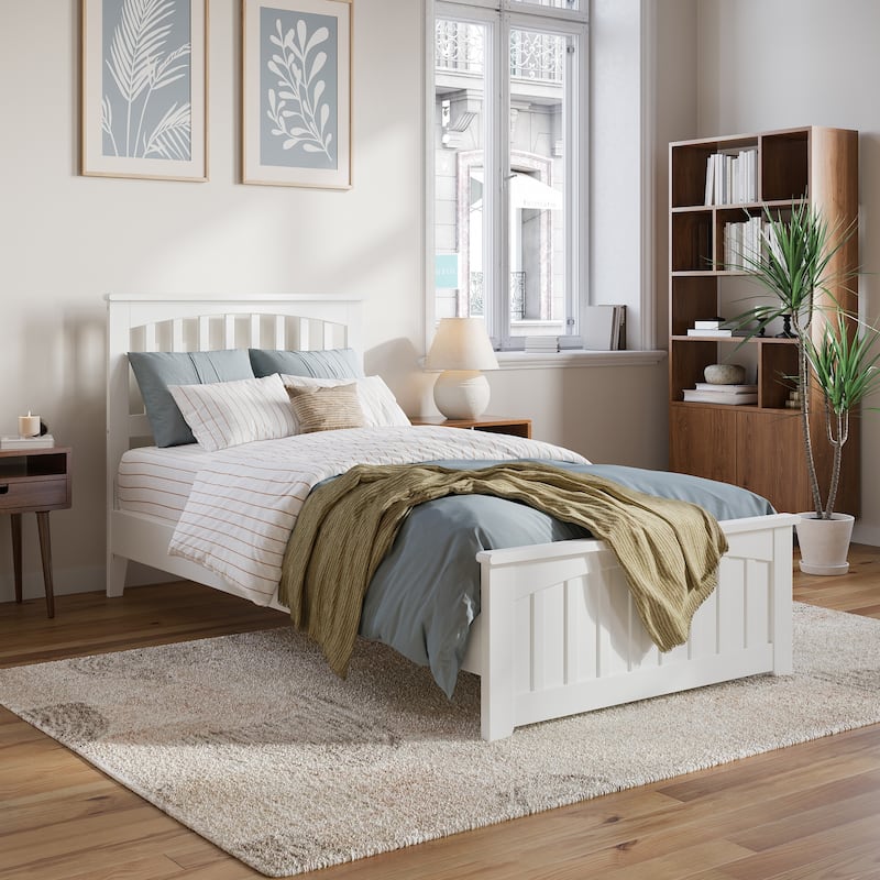 Becket Solid Wood Low Profile Platform Bed with Matching Footboard - White - Twin XL