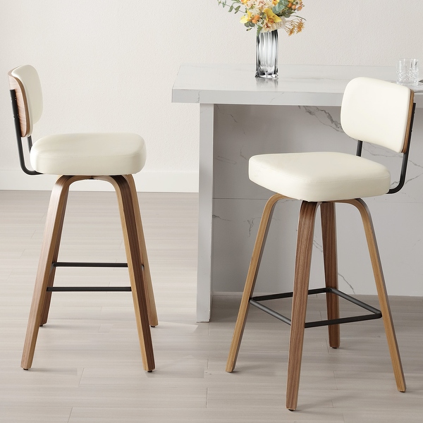 White leather bar stools with wooden legs sale