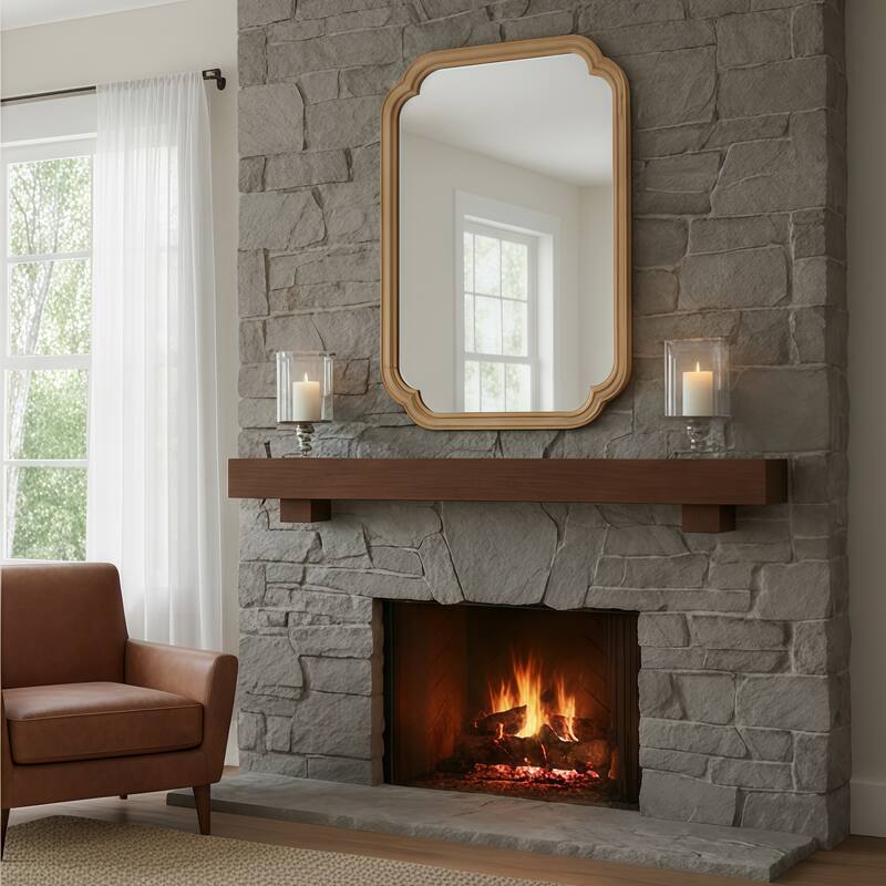 GDFStudio - Solvane Solvane Handcrafted Solid Wood Rounded Corner Decorative Wall Mirror with Sculpted Frame & Dual Hanging