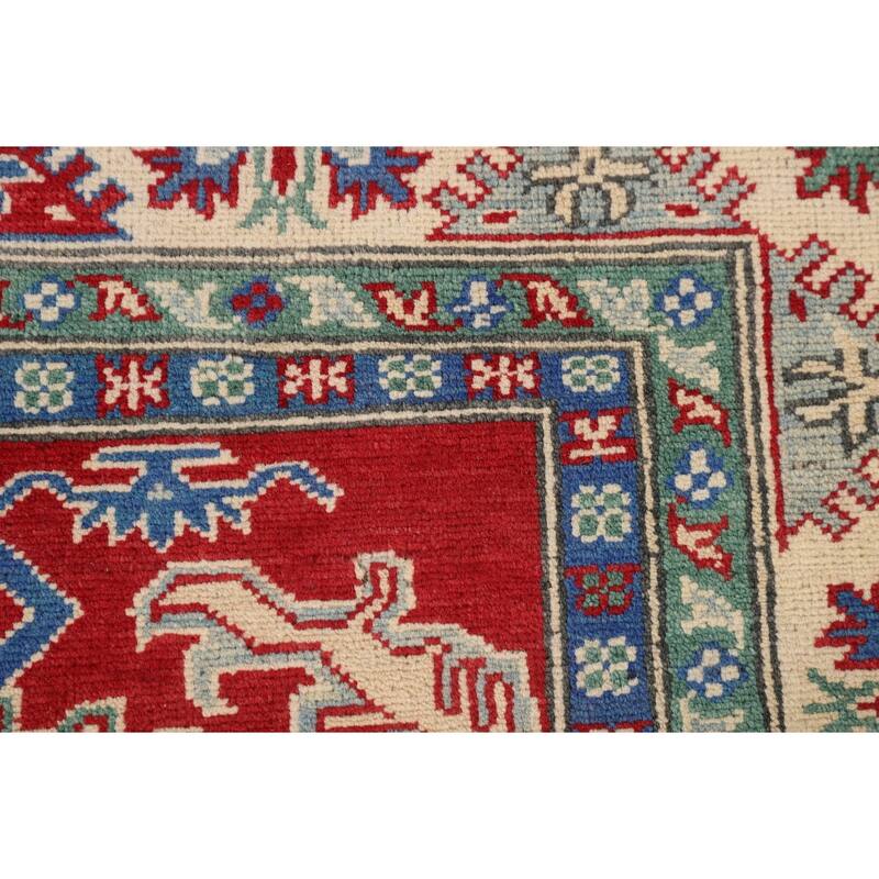 Traditional Kazak Rug Handmade Red Wool Carpet - 5'1" x 6'9"