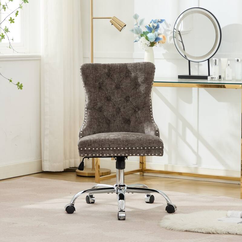 GDF Studio - Modern Chenille Tufted Upholstered Office Chair with Chrome Metal Base with Nailhead Trim and High-Rebound Cushion