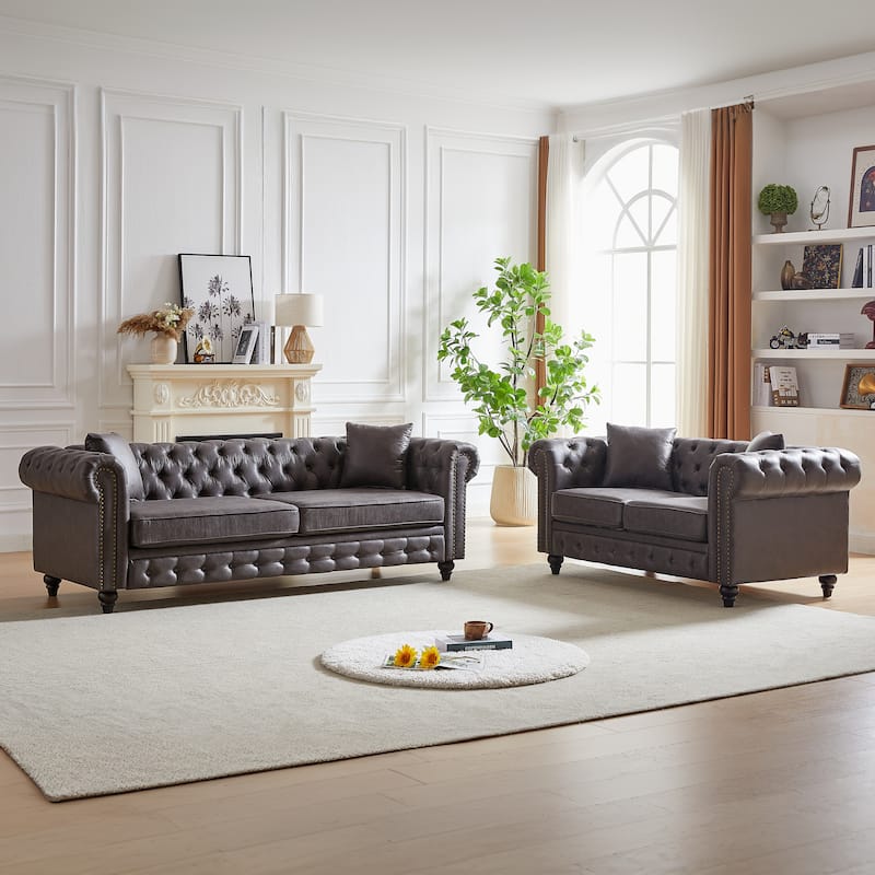 3-Seat and 2-Seat Sofa Set with Wood Legs, Soft Tech Fabric