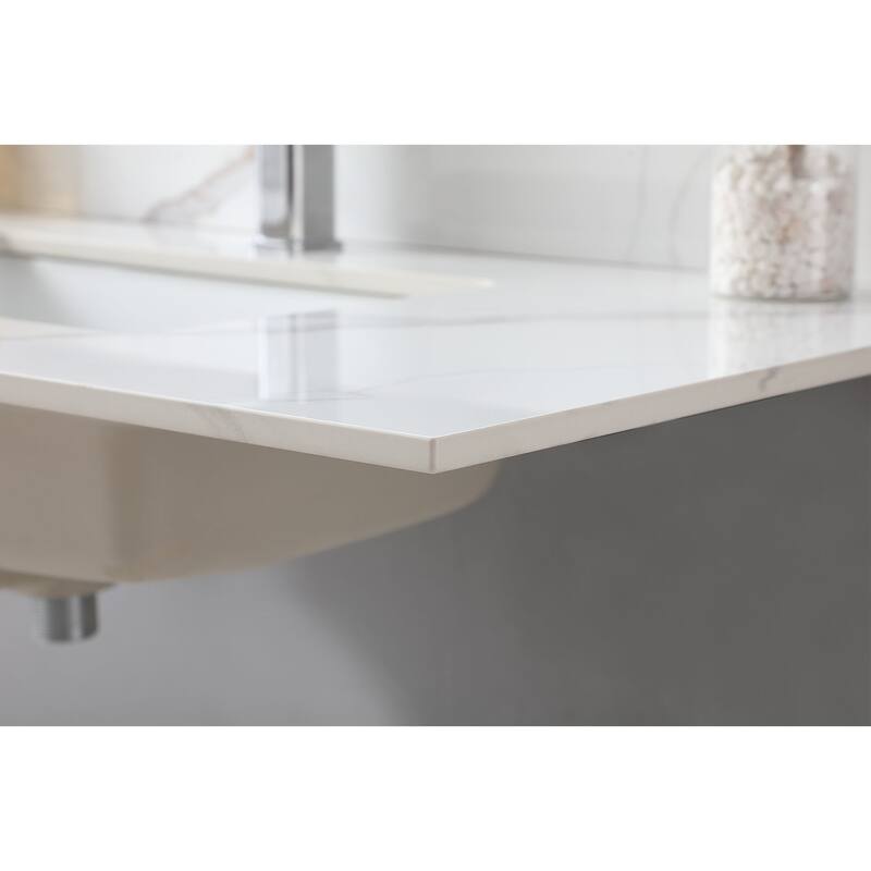 31 in./ 37 in./ 43 in. Carrara Gold Engineered Stone Bathroom Vanity Top with Ceramic Sink