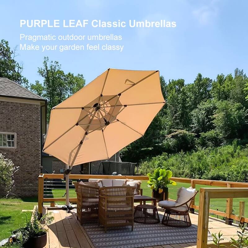 PURPLE LEAF 10 ft Double Top Round Windproof Offset Hanging Patio Umbrella
