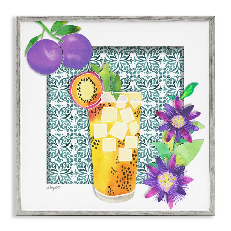Stupell Passion Fruit Cocktail Framed Giclee Art Design By Hillary Holt - 17 x 17 - Grey