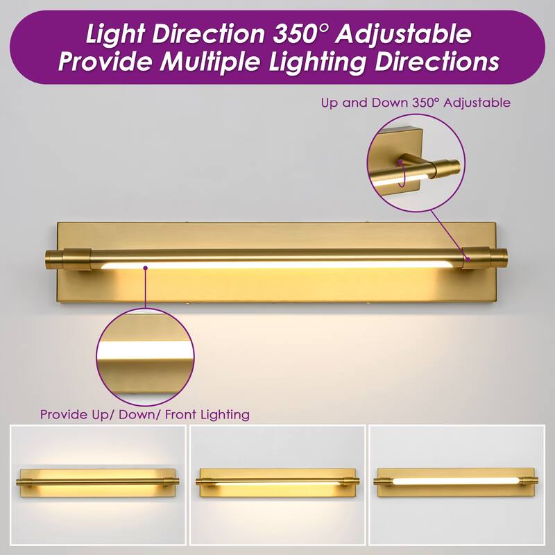 1-Light Modern Black/Gold Rotatable Linear LED Bathroom Vanity Light