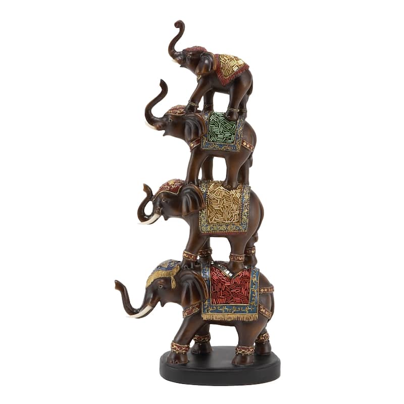 Polystone Elephant Sculpture - Brown - Roche River Decor - 4"W x 9"L x 18"H