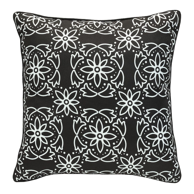 Ebony Medallion Print Outdoor Decorative Pillow 18 x 18 in Black - 18 ...