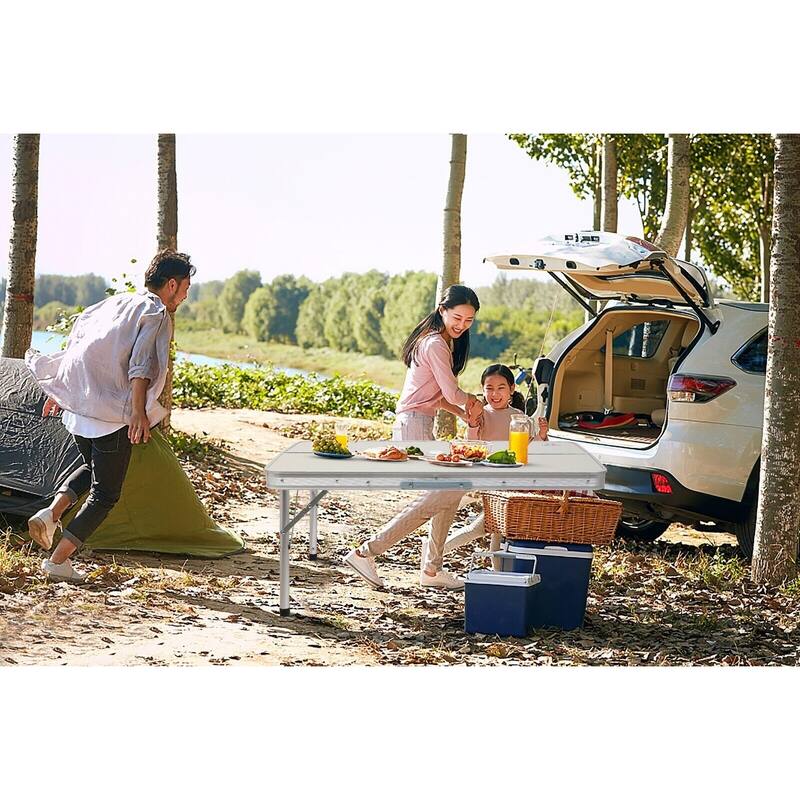 Picnic Table, Folding Picnic Table, Camping Table w/ 2 Bench, Hole for Umbrella