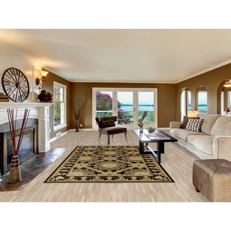 Black & Gold Agra Indian Area Rug Handmade Wool Carpet - 6'2"x 9'4"