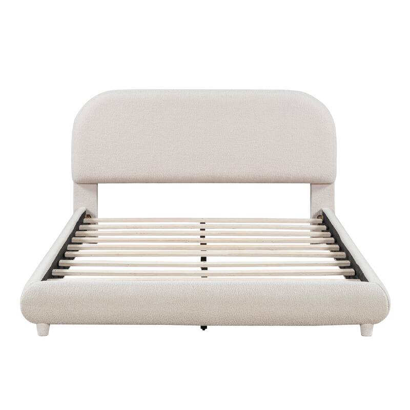 Teddy Fleece Upholstered Platform Bed Curve-shaped Low Profile Bed Frame