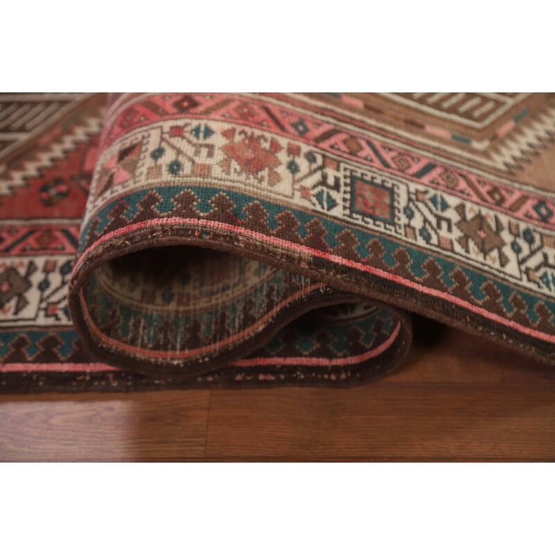 Pink Ardebil Persian Vintage Runner Rug Hand-knotted Wool Carpet - 3'6" x 10'2"