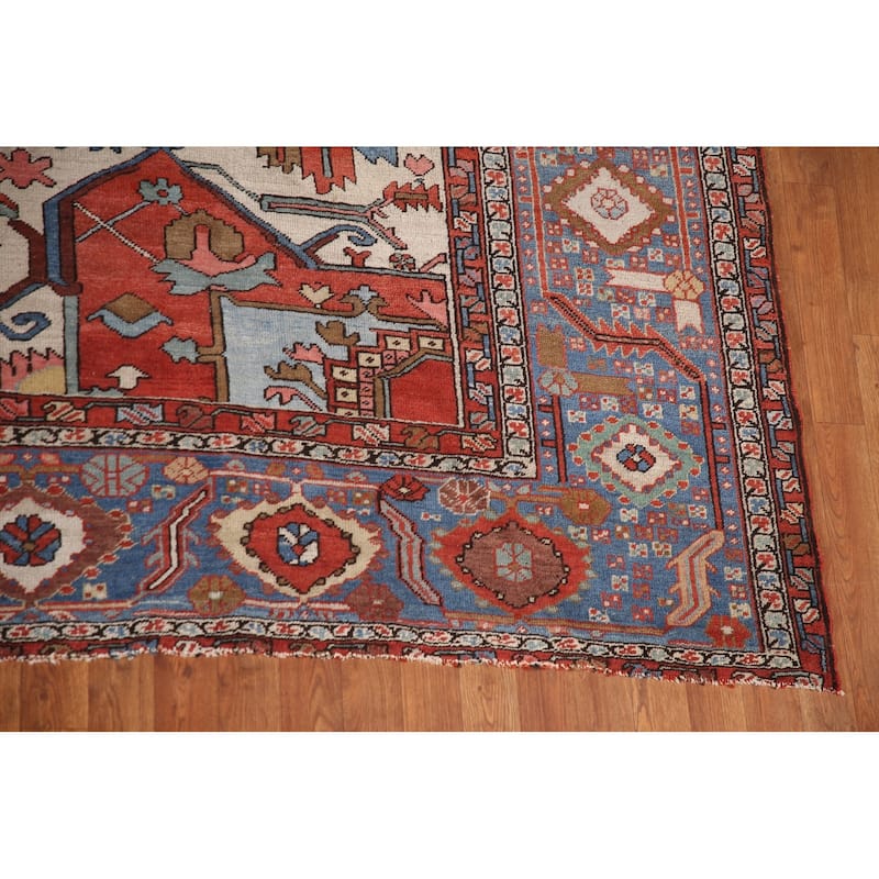 Pre-1900 Antique Heriz Serapi Persian Rug Handmade Wool Carpet - 11'0" x 12'10"