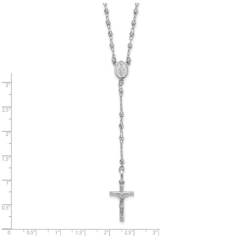 Curata 14k Yellow or White Gold Faceted Beads Crucifix Cross Rosary Necklace, 18"
