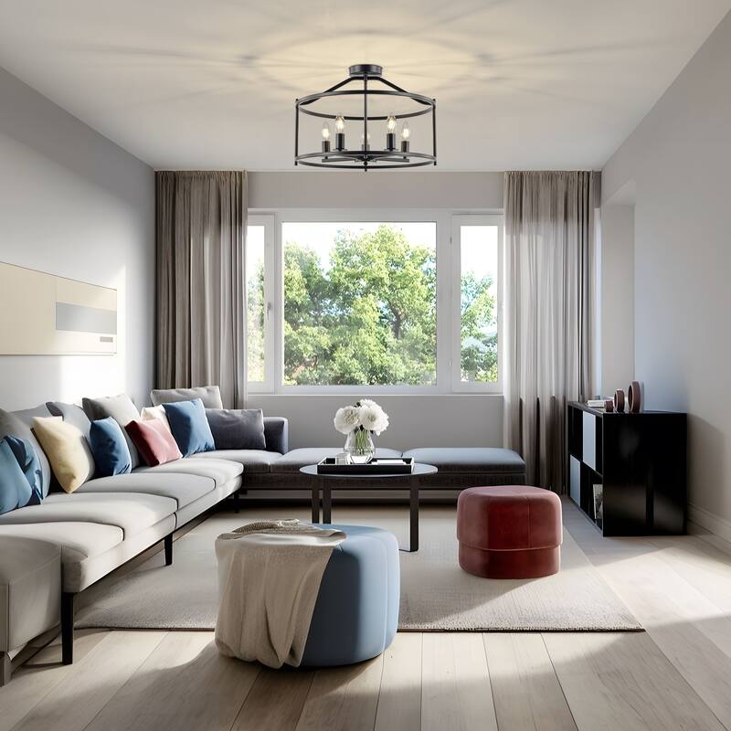 Starsky 5-Light Farmhouse Drum Flush Mount With Open Cage