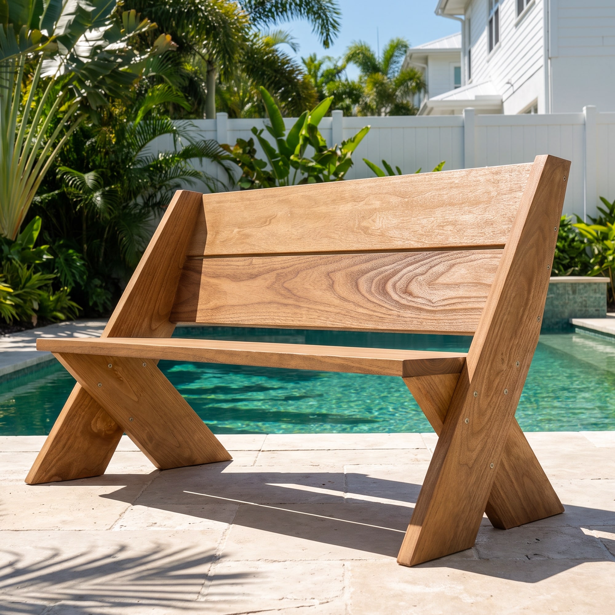 Outdoor Modern Wood Bench, Brown - 48*28*32.7 in