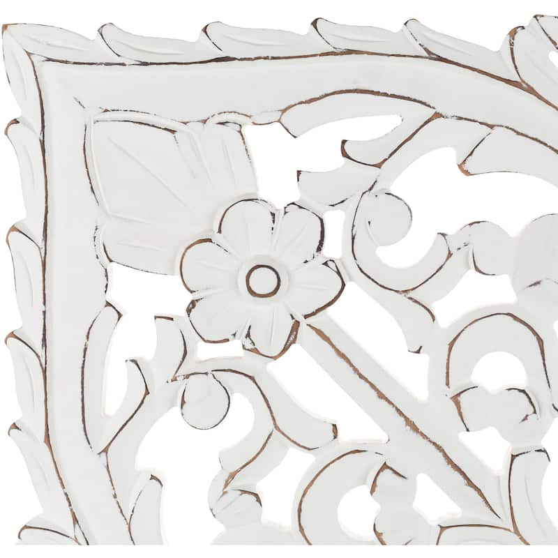 Barclay Hand Carved White Floral 35-inch Square Wall Panel