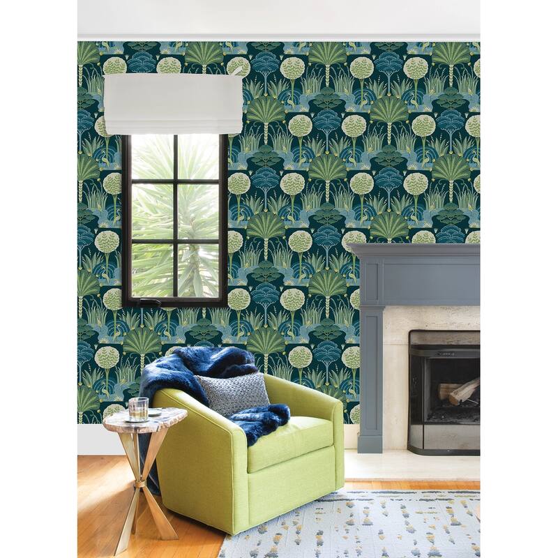 AStreet Prints Mandeville Teal Tropical Paradise Wallpaper Bed Bath