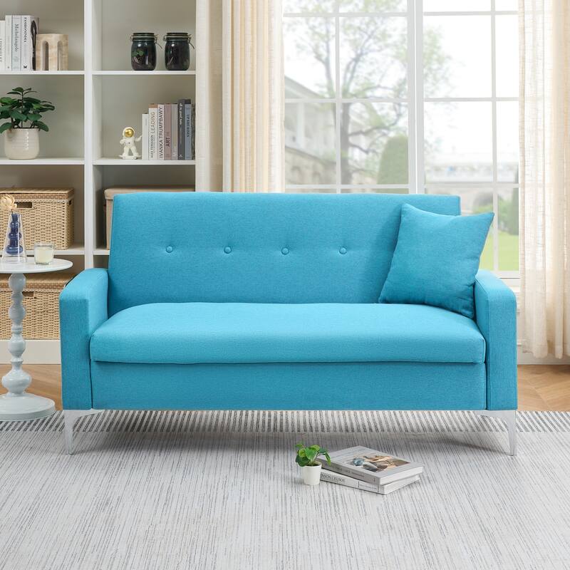 Modern Double Sofa Bed with Adjustable Coffee Table, Leather Upholstery, and Storage, Perfect for Home Offices