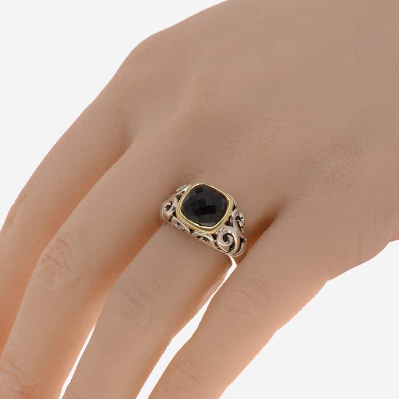 Charles Krypell Sterling Silver and 18K Yellow Gold, Black Spinel Band Ring Sz. 6.25