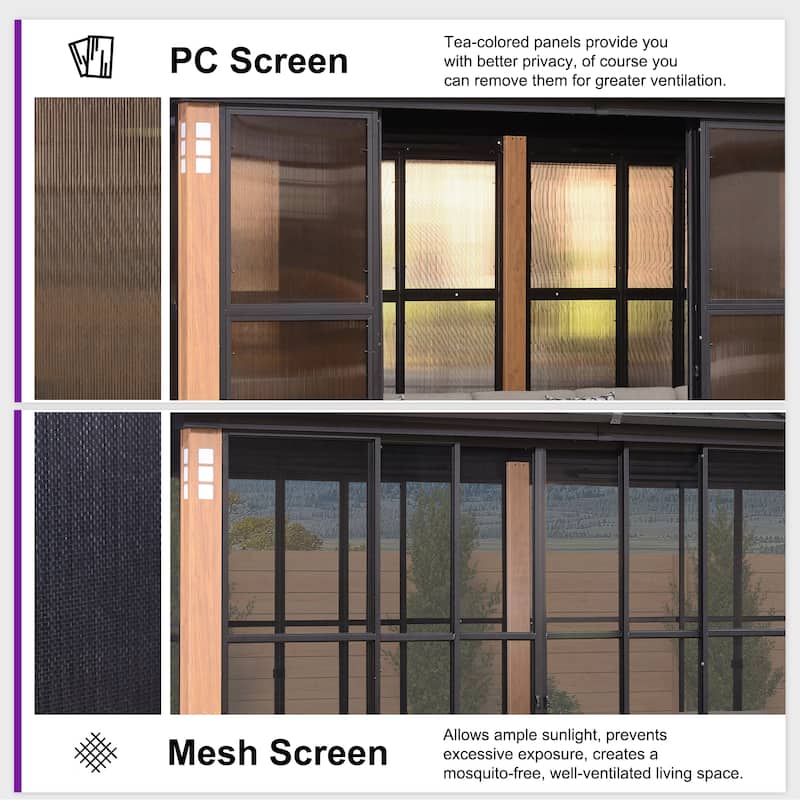 PURPLE LEAF Double Top Outdoor Sunroom Screen House Patio Hardtop Gazebo
