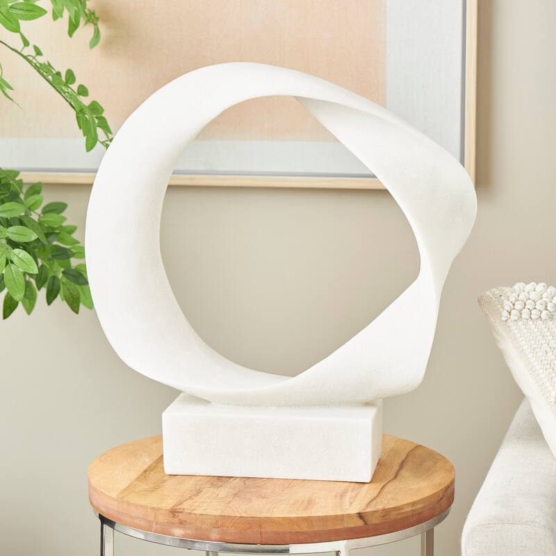 White Polystone Textured Open Wave Abstract Decorative Sculpture with Elevated Base - White