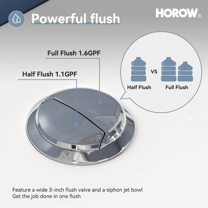 HOROW 2 Piece ADA Height Dual Flush Elongated Toilet White 1.1/1.6 GPF Strong Flush Soft Close Seat - 17 Inch