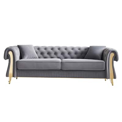 Chesterfield Tufted Velvet Sofa with Seat Cushions and Toss Pillows