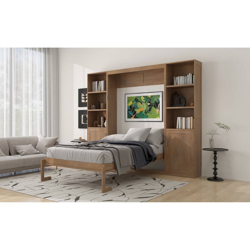 Roomfitters Queen Size Murphy Wall Bed with Shelves and Cabinets, Space Saving