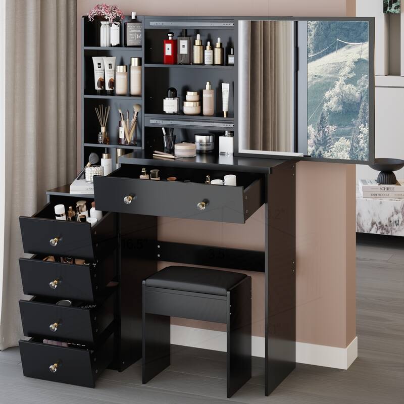 Versatile Middle Size Bedside Cabinet with Extra Large Sliding Mirror and High Capacity Storage