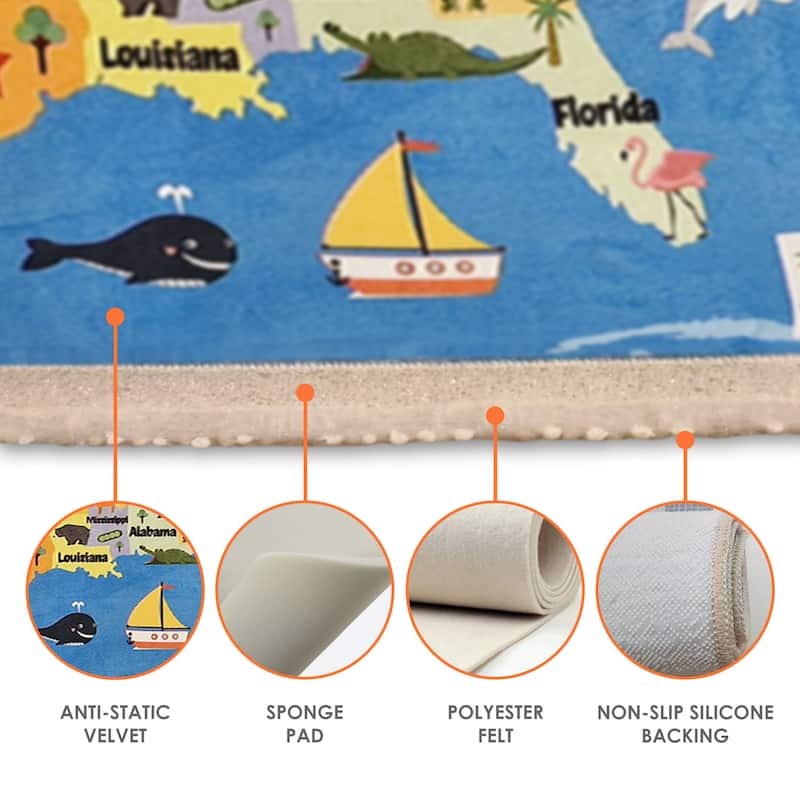 Sussexhome Low Pile Non-Slip Washable Educational Rug
