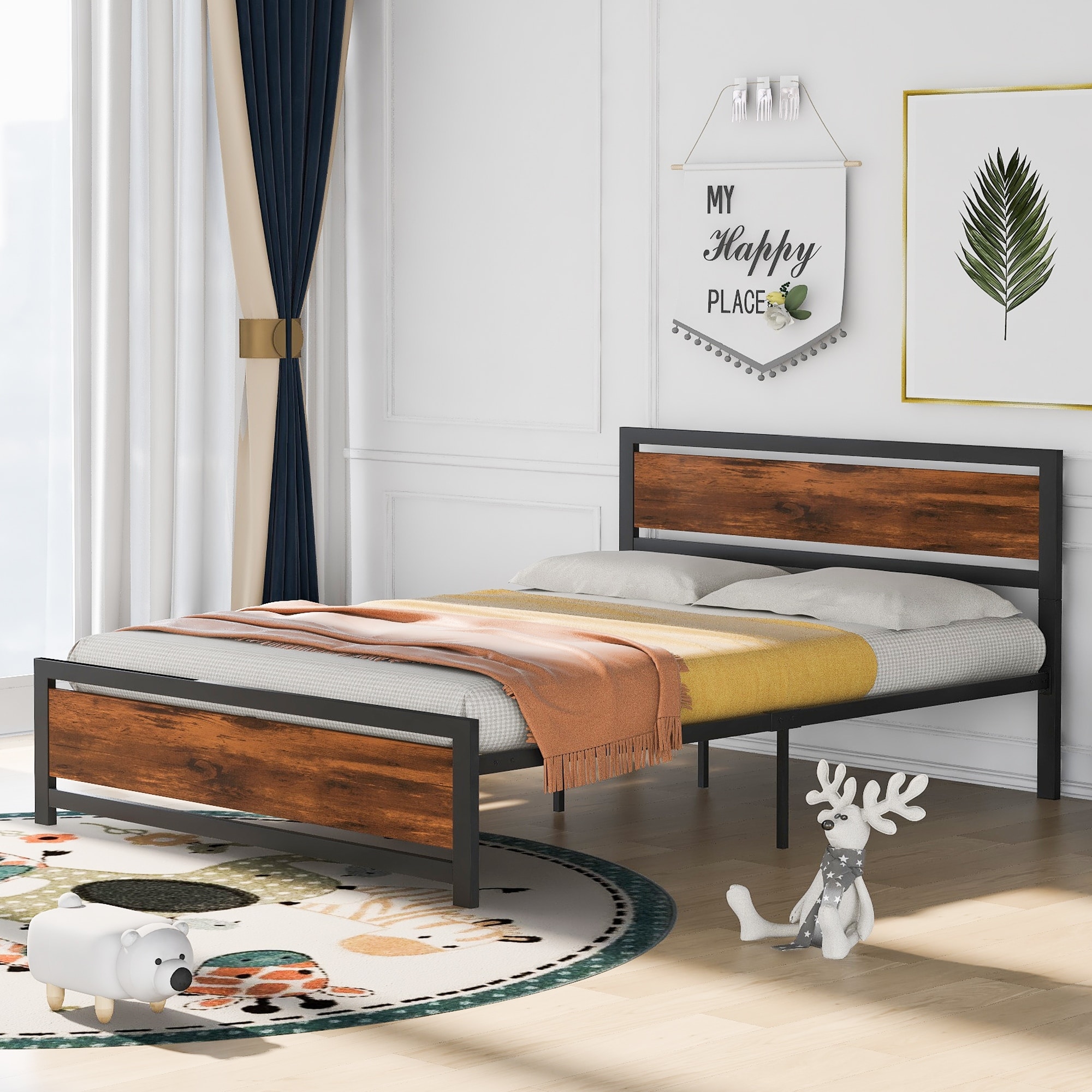 Black wooden shop double bed frame