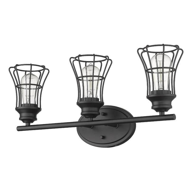 Transitional Bronze 3-Light Wall Flush Mount Sconce with Matte Black Cage Shades and Damp Rated E26 Base