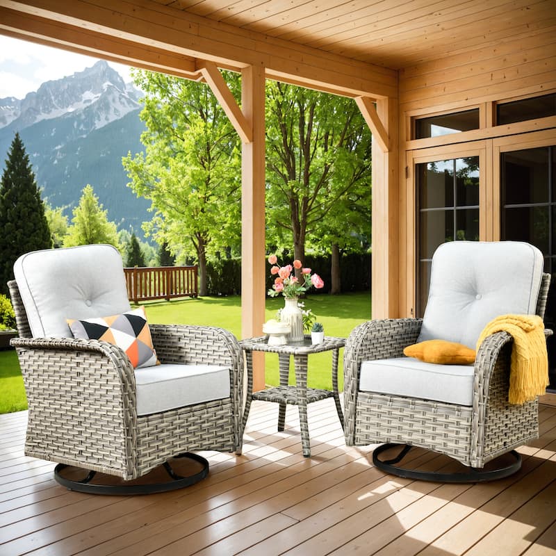 XIZZI 3-piece Outdoor Patio Wicker Swivel Chair Bistro Set - VNC - Grey