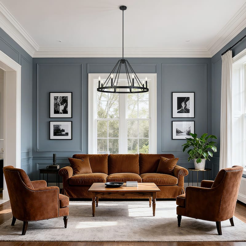 Modern Classic 8-Light Chandelier Matte Black Circular Light Fixture for Dining Room - 32.5 " × 20.5 "