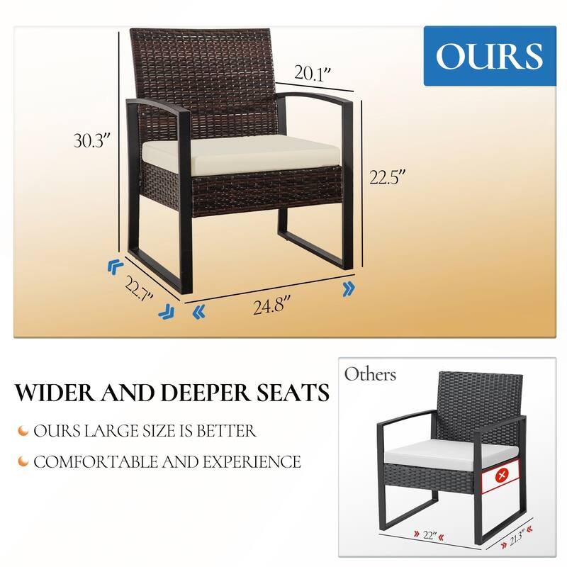 3 Piece Outdoor PE Wicker Furniture Set