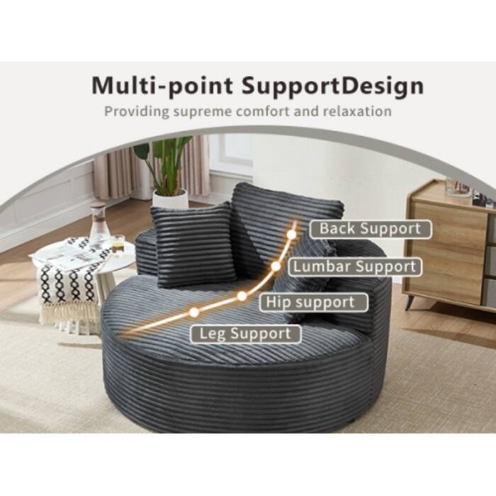 Round Memory Foam Sofa Bed, Cloud Sectional Couch with 3 Pillows for Living Room