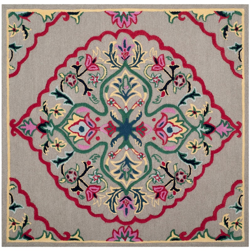 SAFAVIEH Handmade Bellagio Junie Medallion Wool Rug - 5' Square - Dark Grey/Multi - Square