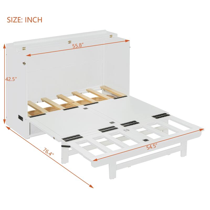 Full Size Murphy Bed with Storage, USB Ports, and Outlets in White