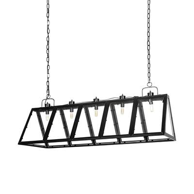 Antigon II (50"L x 19"W x 14"H) Black Metal and Glass Five Bulb Chandelier - 50.0L x 19.0W x 14.0H