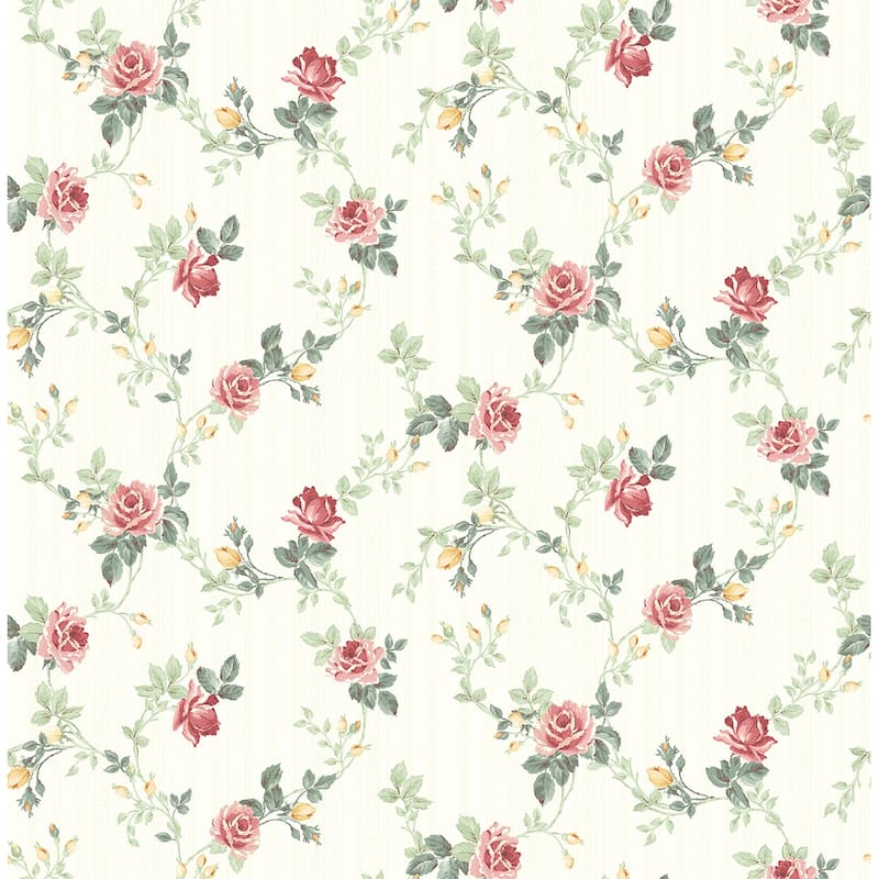 Seabrook Designs Nithya Floral Trail Unpasted Wallpaper - 20.5 in. W x 33 ft. L - Rouge & Ivory