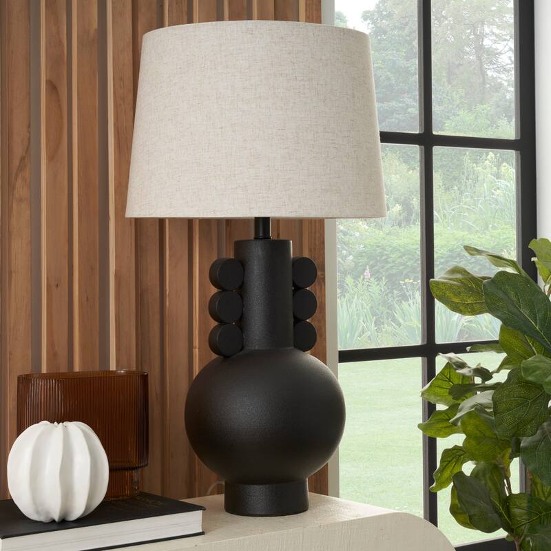 Nourison 29" Matte Black Ceramic Spherical Table Lamp