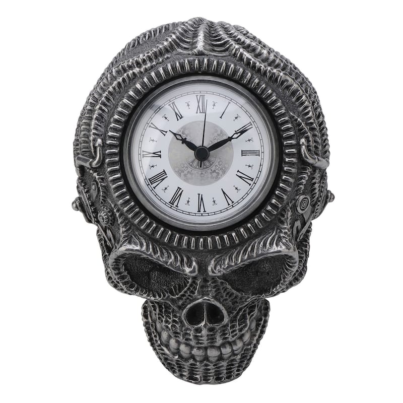Veronese Design 7.9 L Xeno Flat Skull Wall Clock Cold Cast Pewter Pewter