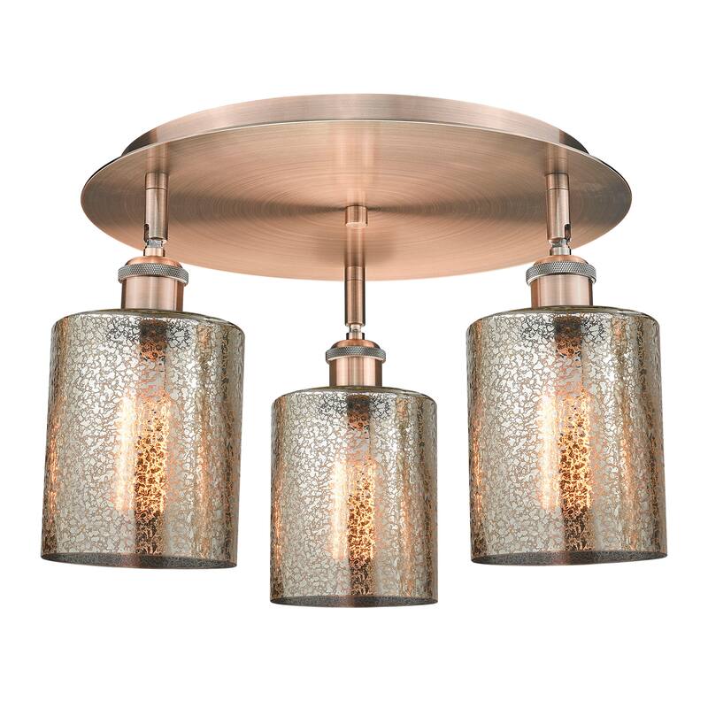 Innovations Lighting Cobbleskill - 3 Light 17" Flush Mount - Mercury/Antique Copper